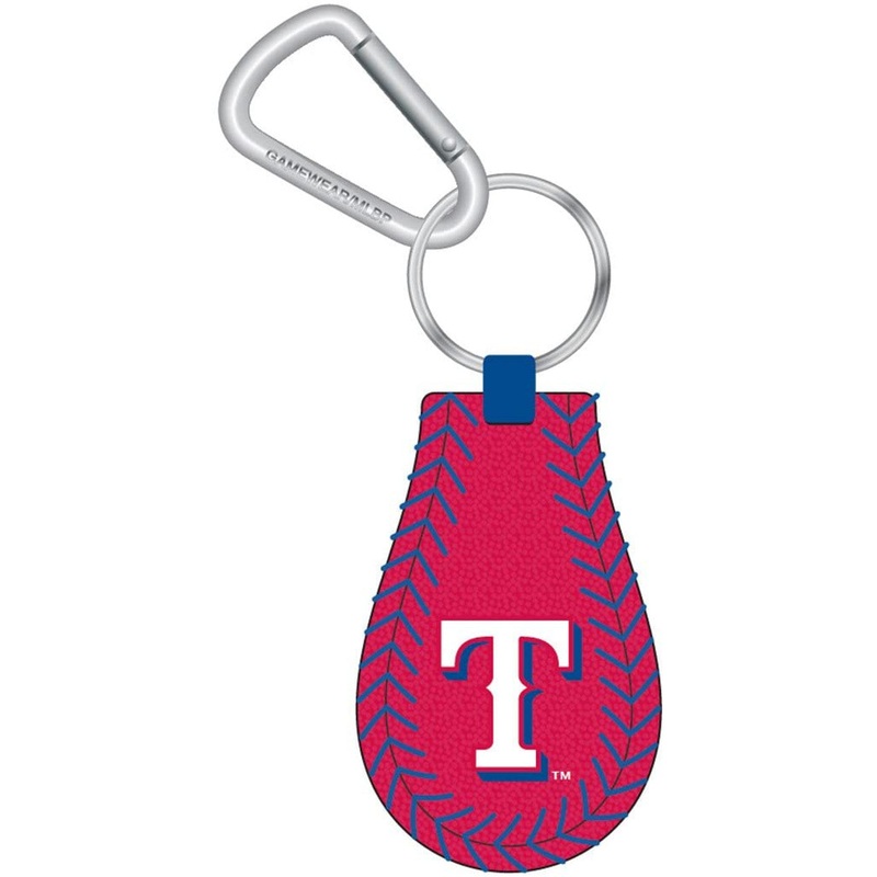 Gamewear Texas Rangers Team Color Red Blue Leather Thread Baseball Keychain