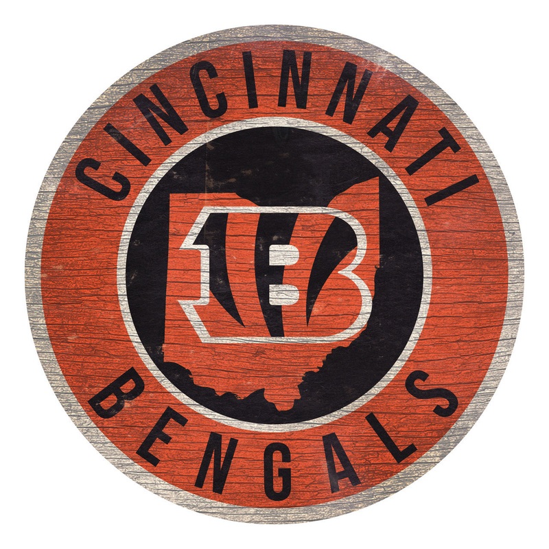 Fan Creations Cincinnati Bengals 12 Inch Round State Design Wood Sign