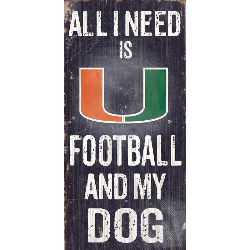 Fan Creations Miami Hurricanes Football and Dog Wood Sign 6×12