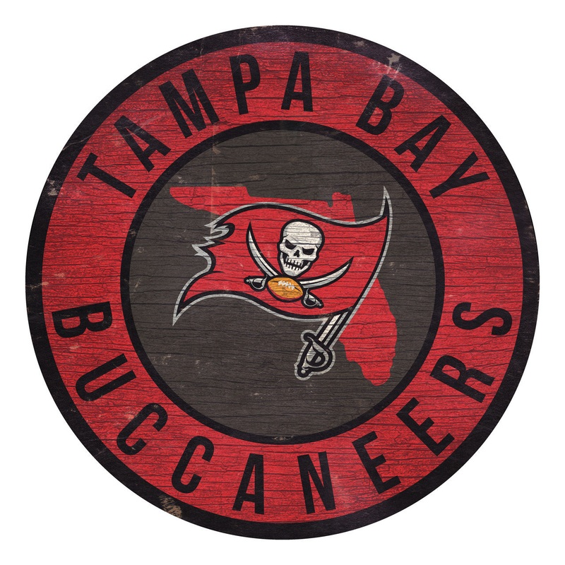 Fan Creations Tampa Bay Buccaneers 12 Inch Round State Design Wood Sign