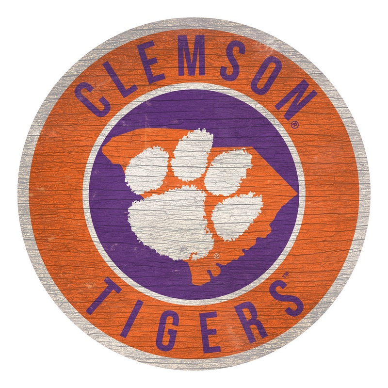 Fan Creations Clemson Tigers 12 Inch Round State Design Wood Sign