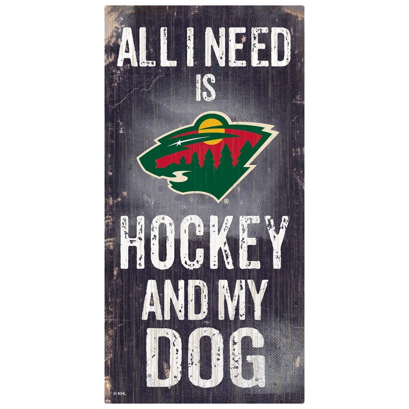 Fan Creations Minnesota Wild Hockey and Dog Wood Sign 6×12