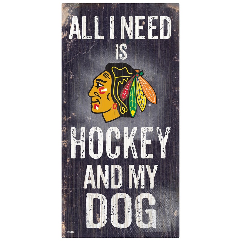 Fan Creations Chicago Blackhawks Hockey and Dog Wood Sign 6×12