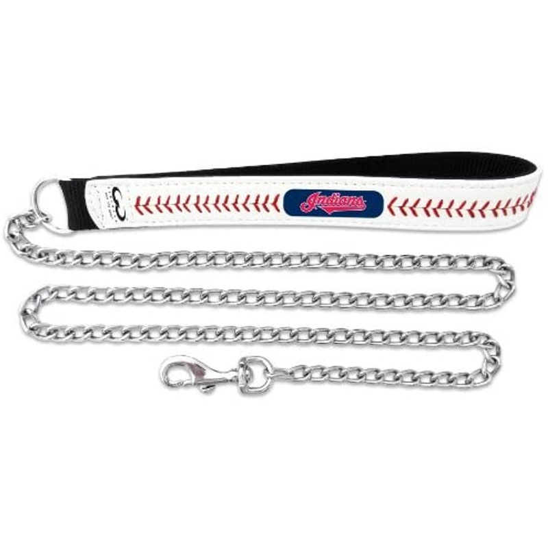 Gamewear Cleveland Indians Leather Chain Baseball Pet Leash Size Large