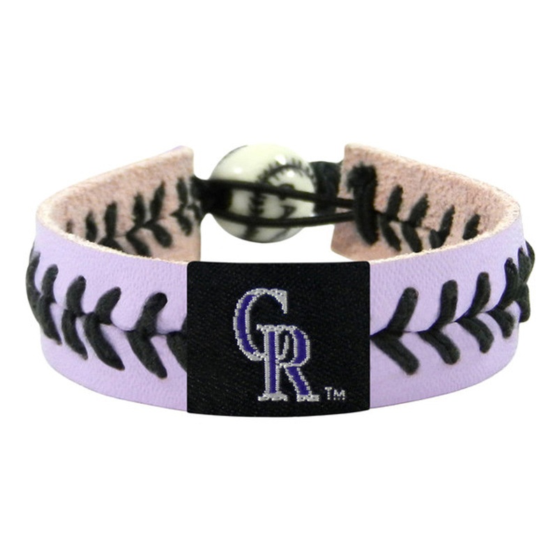 Gamewear Colorado Rockies Team Color Leather Black Lavender Thread Baseball Bracelet