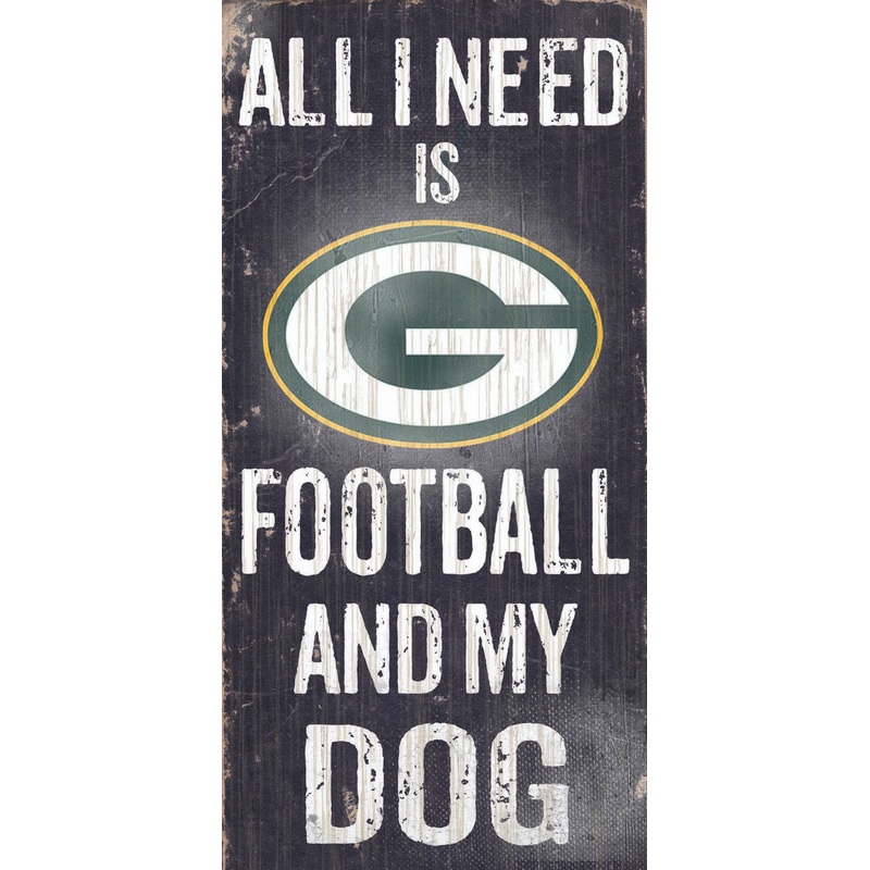 Fan Creations Green Bay Packers Football and Dog Wood Sign 6×12