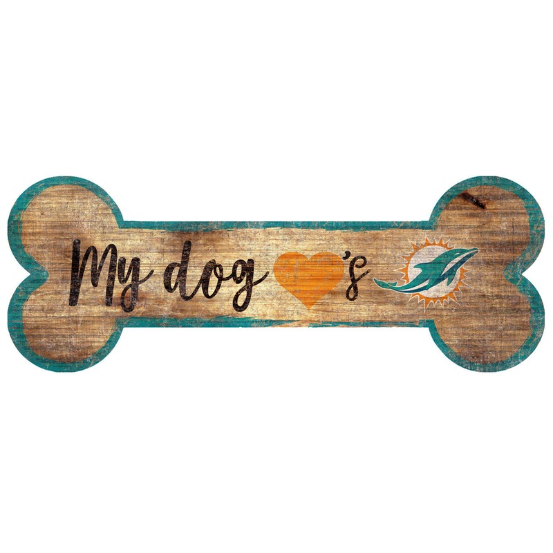 Fan Creations Miami Dolphins Dog Bone Shape Wood Sign 6×12