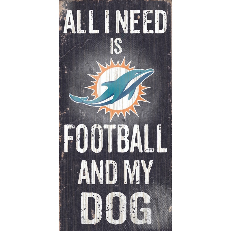 Fan Creations Miami Dolphins Football and Dog Wood Sign 6×12