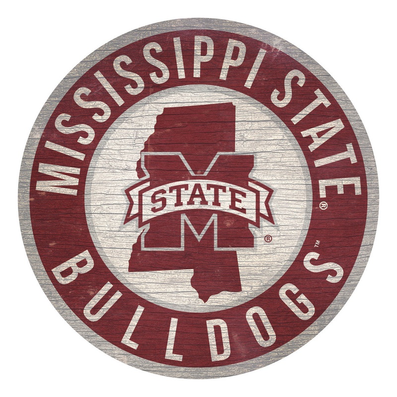 Fan Creations Mississippi State Bulldogs 12 Inch Round State Design Wood Sign