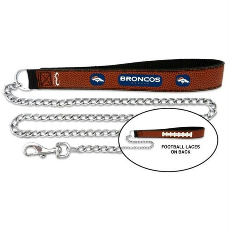 Gamewear Denver Broncos Leather Chain Football Pet Leash Size Large