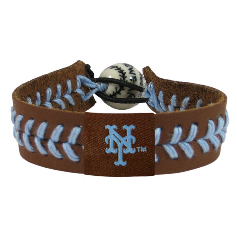 Gamewear New York Mets Brown Powder Blue Leather Thread Team Color Baseball Bracelet