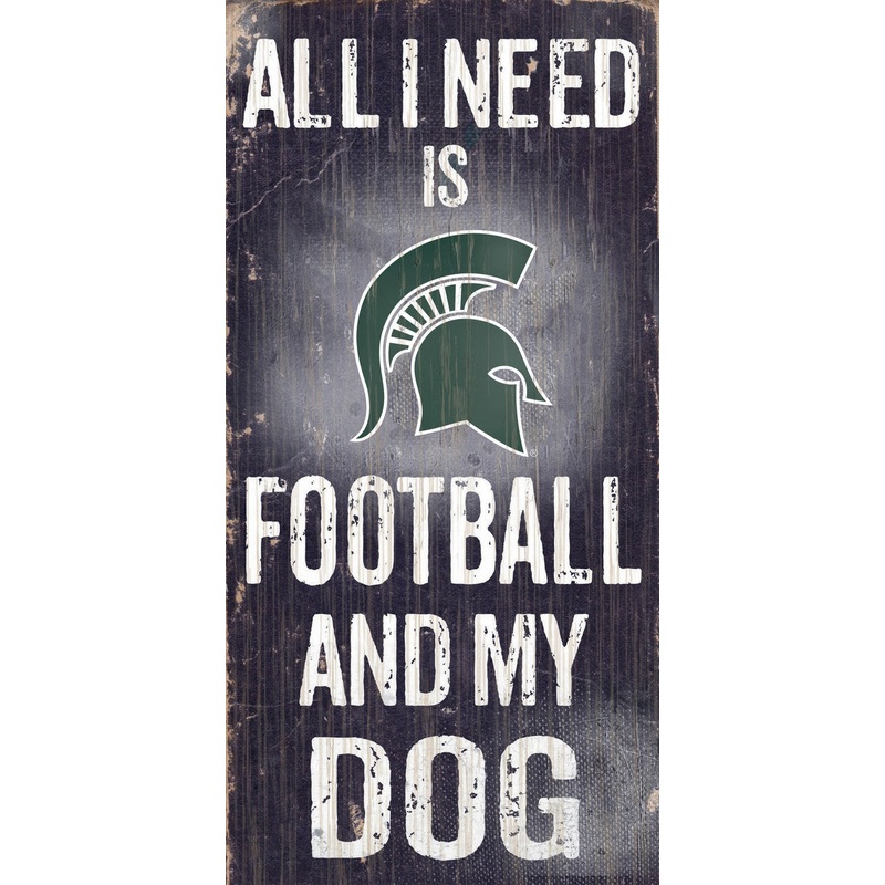 Fan Creations Michigan State Spartans Football and Dog Wood Sign 6×12