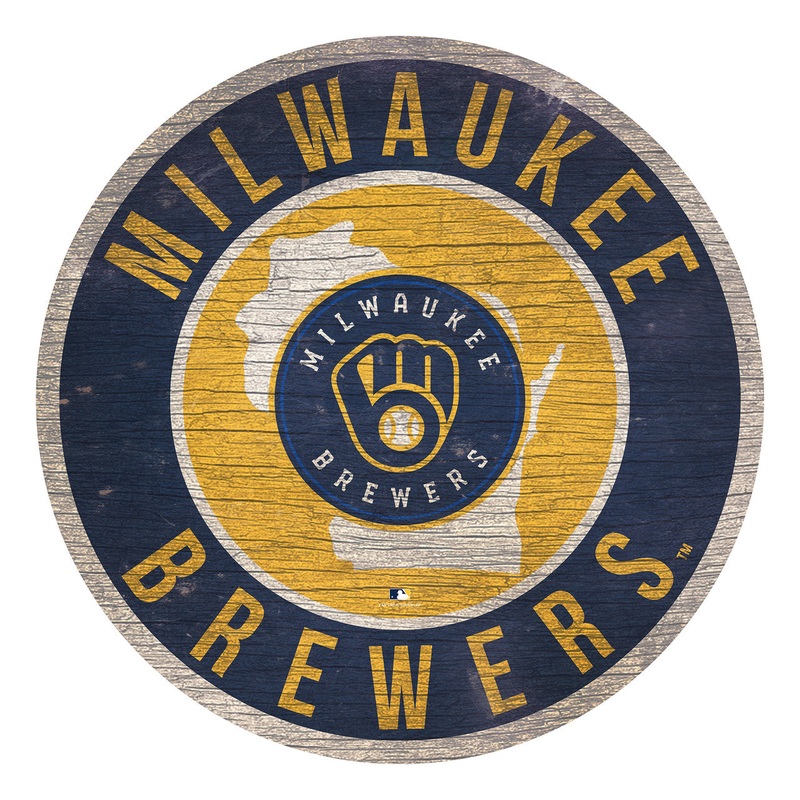 Fan Creations Milwaukee Brewers 12 Inch Round State Design Wood Sign