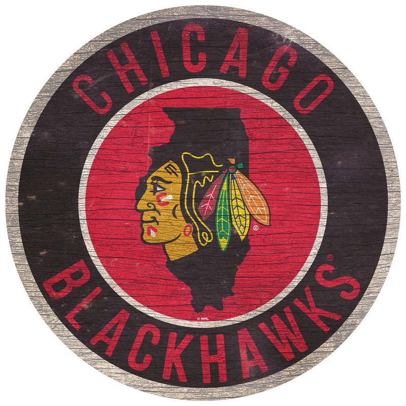 Fan Creations Chicago Blackhawks 12 Inch Round State Design Wood Sign