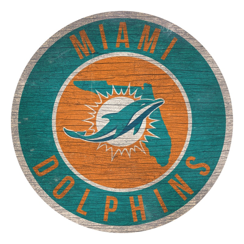 Fan Creations Miami Dolphins 12 Inch Round State Design Wood Sign