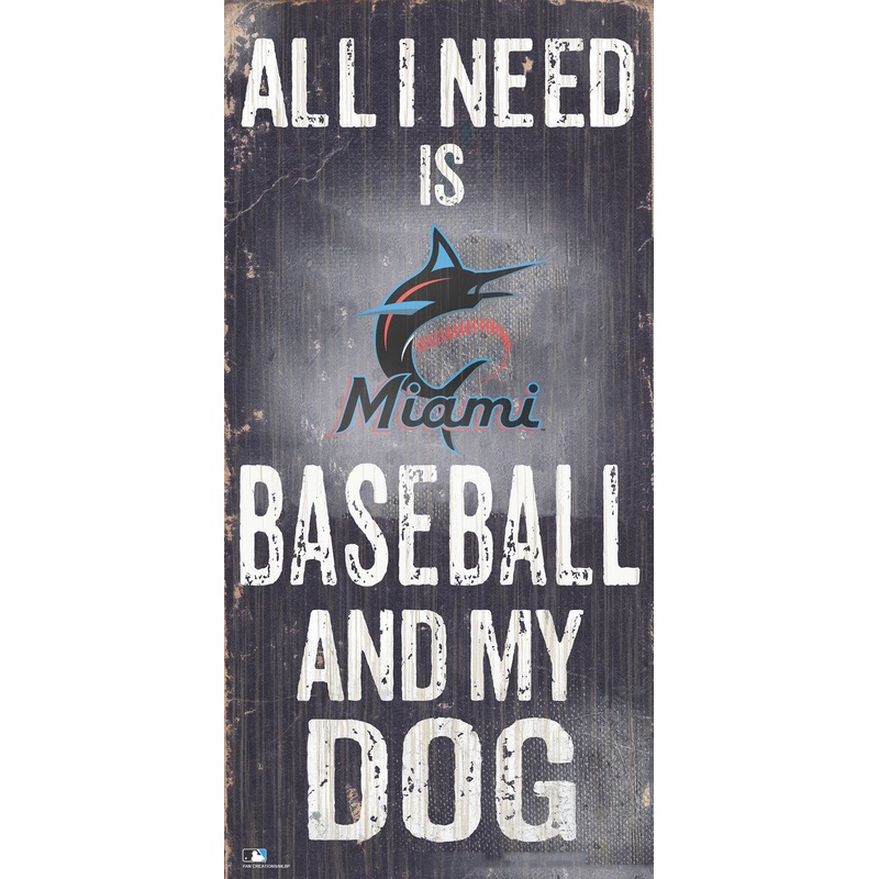 Fan Creations Miami Marlins Baseball and Dog Design Wood Sign 6×12