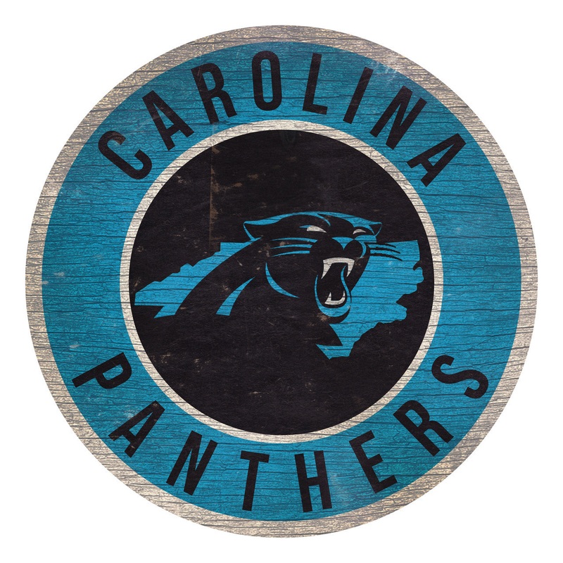 Fan Creations Carolina Panthers 12 Inch Round State Design Wood Sign
