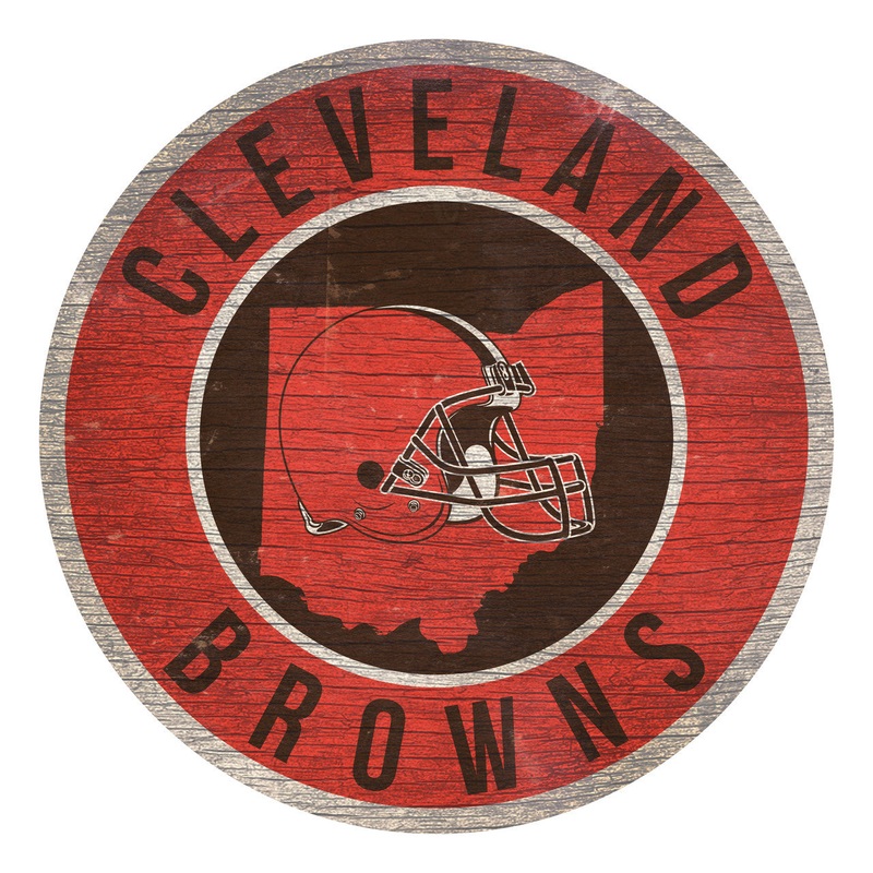 Fan Creations Cleveland Browns 12 Inch Round State Design Wood Sign