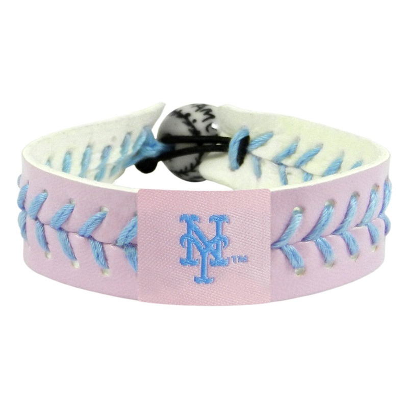 Gamewear New York Mets Pink Powder Blue Leather Thread Team Color Baseball Bracelet