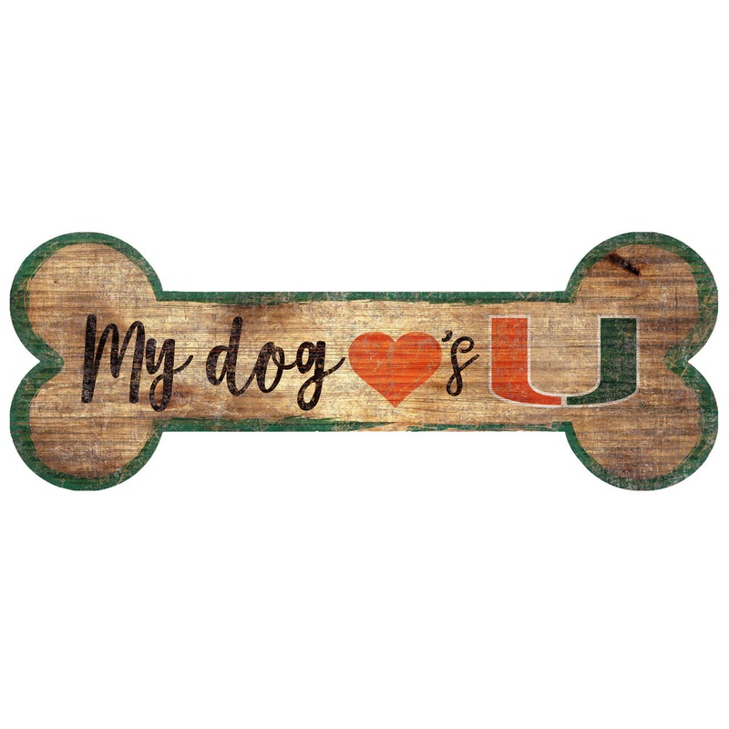 Fan Creations Miami Hurricanes Dog Bone Shape Wood Sign