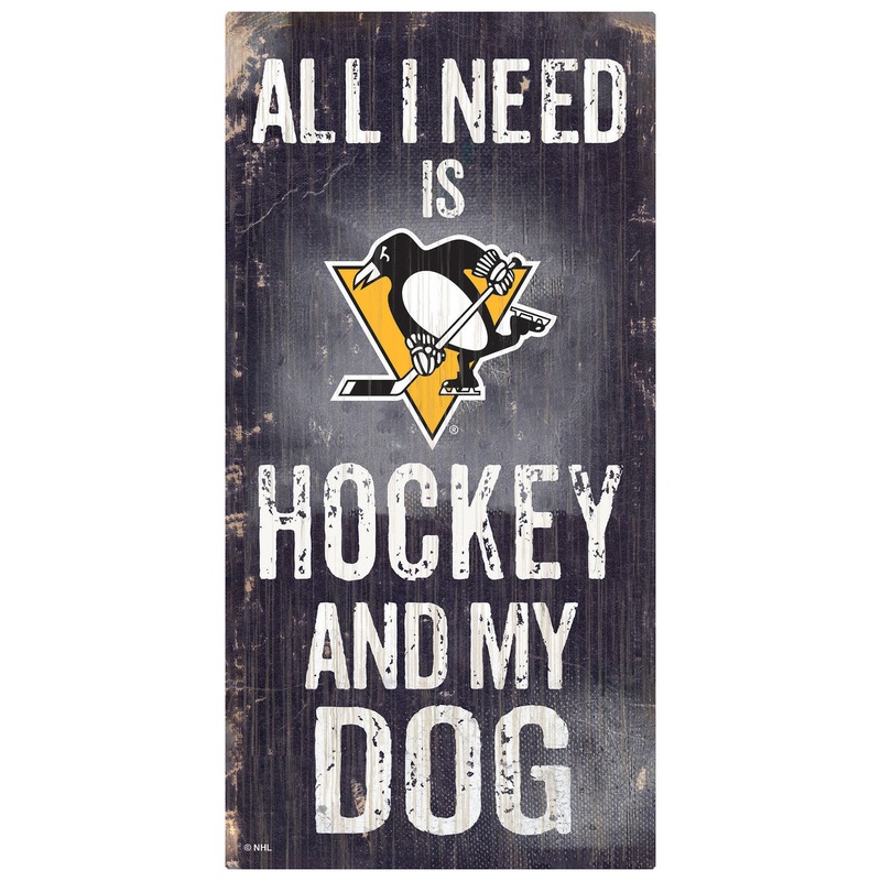 Fan Creations Pittsburgh Penguins Hockey and Dog Design Wood Sign 6×12