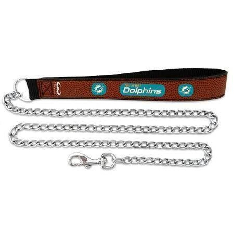 Gamewear Miami Dolphins Leather Chain Football Pet Leash Size Large