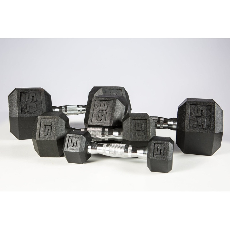 5-50lb York PVC Hex Dumbbell  Chrome Ergo Handle  SET