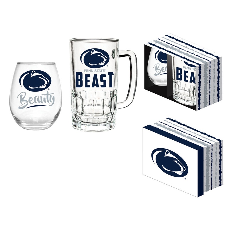 Evergreen Enterprises Penn State Nittany Lions 17oz Stemless Wine Glass and 16oz Tankard Boxed Drink Set