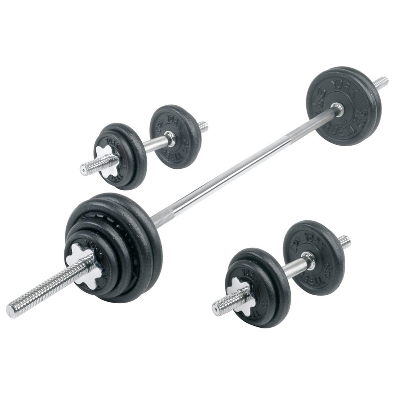 York Contour Cast Iron Spinlock Dumbbell / Barbell Set