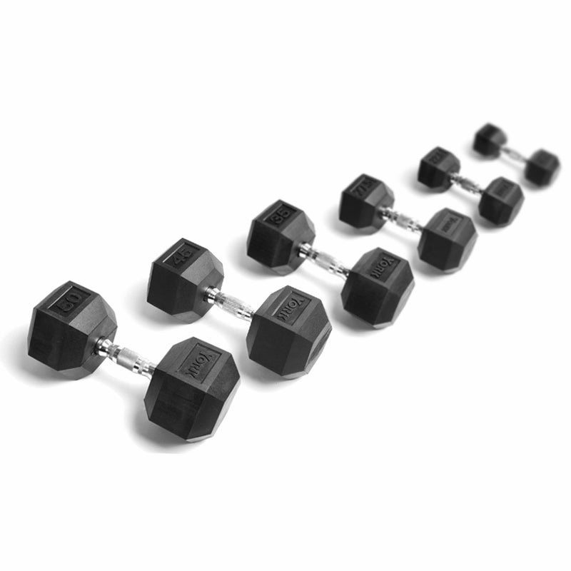 York Rubber Hex Dumbbell Set|5 – 50 lb Set|55 -100 lb Set|105 – 125 lb Set