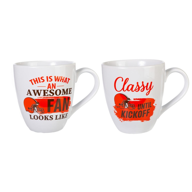 Evergreen Enterprises Cleveland Browns 17oz Ceramic 2 Piece Coffee Mug Set with Gift Box
