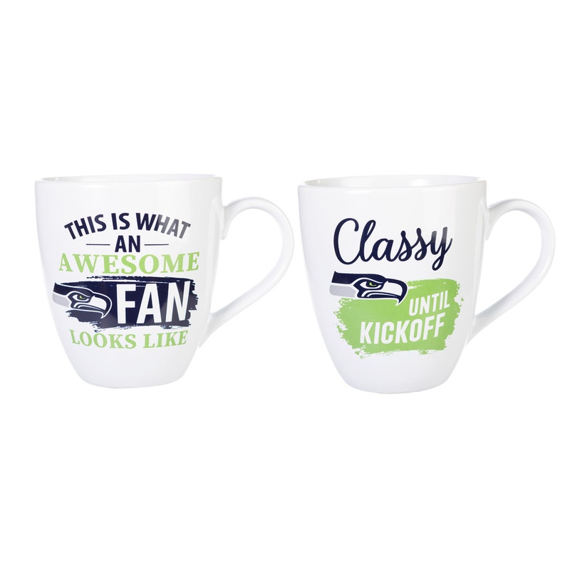 Evergreen Enterprises Seattle Seahawks 17oz Ceramic 2 Piece Coffee Mug Set with Gift Box