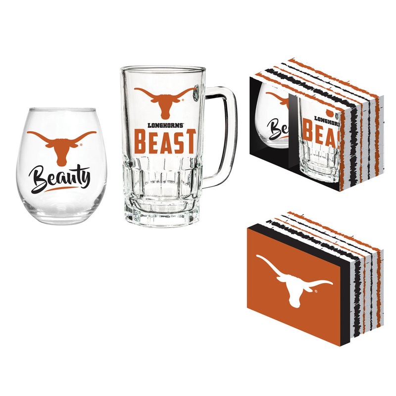 Evergreen Enterprises Texas Longhorns 17oz Stemless Wine Glass and 16oz Tankard Drink Set