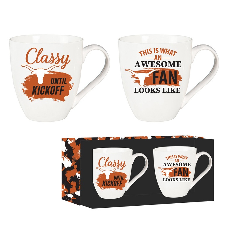 Evergreen Enterprises Texas Longhorns 2 Piece 17oz Ceramic Coffee Mug Set with Gift Box