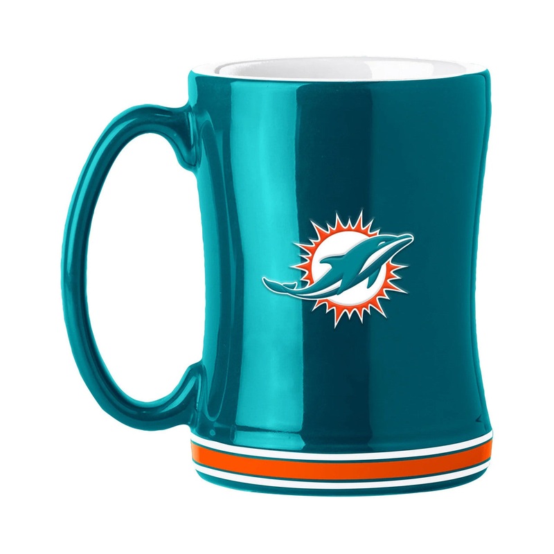 Logo Brands Miami Dolphins Team Color Sculpted Relief 14oz Coffee Mug