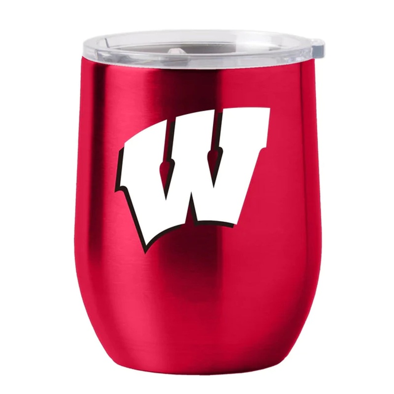 Logo Brands Wisconsin Badgers 16oz Stainless Steel Curved Travel Tumbler