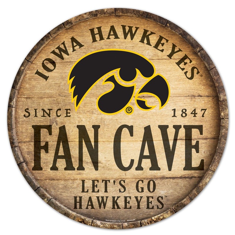 Wincraft Iowa Hawkeyes 14 Inch Round Barrel Top Design Wood Sign