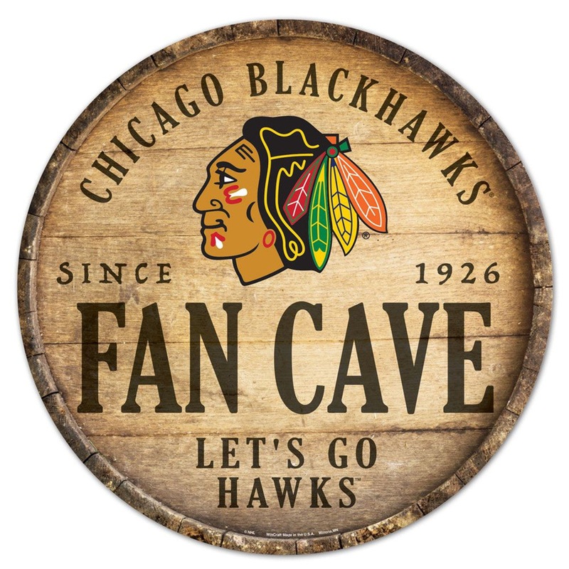 Wincraft Chicago Blackhawk 14 Inch Round Barrel Top Designs Wood Sign – Special Order