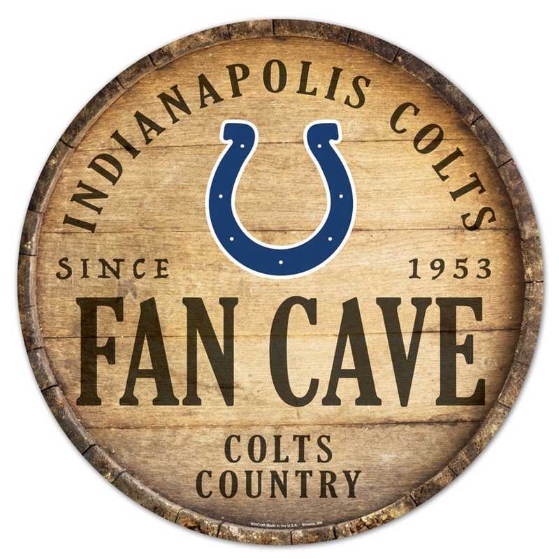 Wincraft Indianapolis Colts 14 Inch Round Barrel Top Design Wood Sign