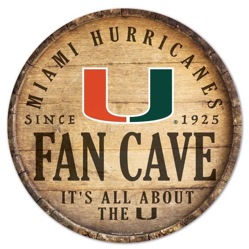 Wincraft Miami Hurricanes 14 Inch Round Barrel Top Design Wood Sign