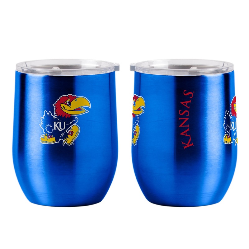 Logo Brands Kansas Jayhawks 16oz Stainless Steel Curved Travel Tumbler