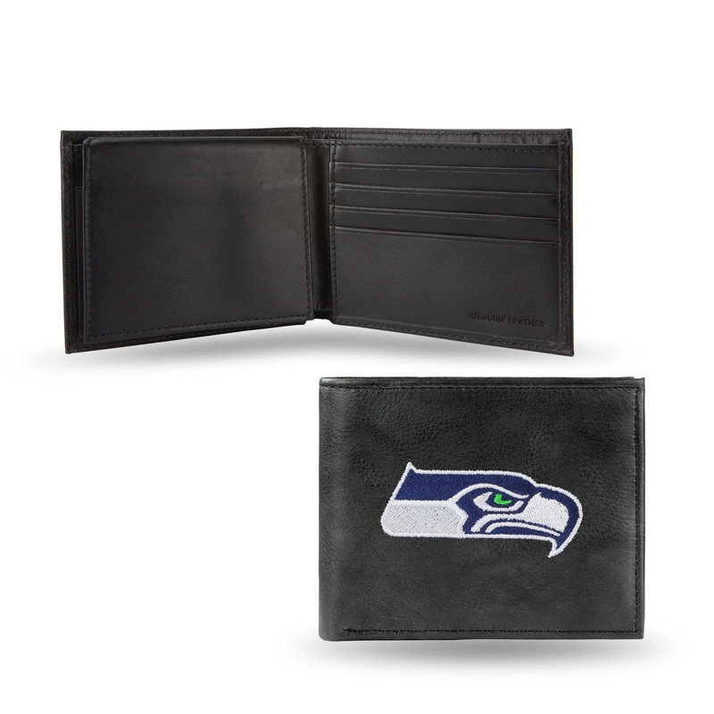 Rico Industries Seattle Seahawks Black Leather Embroidered Billfold Wallet