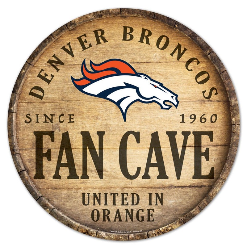 Wincraft Denver Broncos 14 Inch Round Barrel Top Design Wood Sign