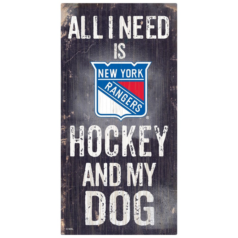 Fan Creations New York Rangers Hockey and Dog Design Wood Sign 6×12