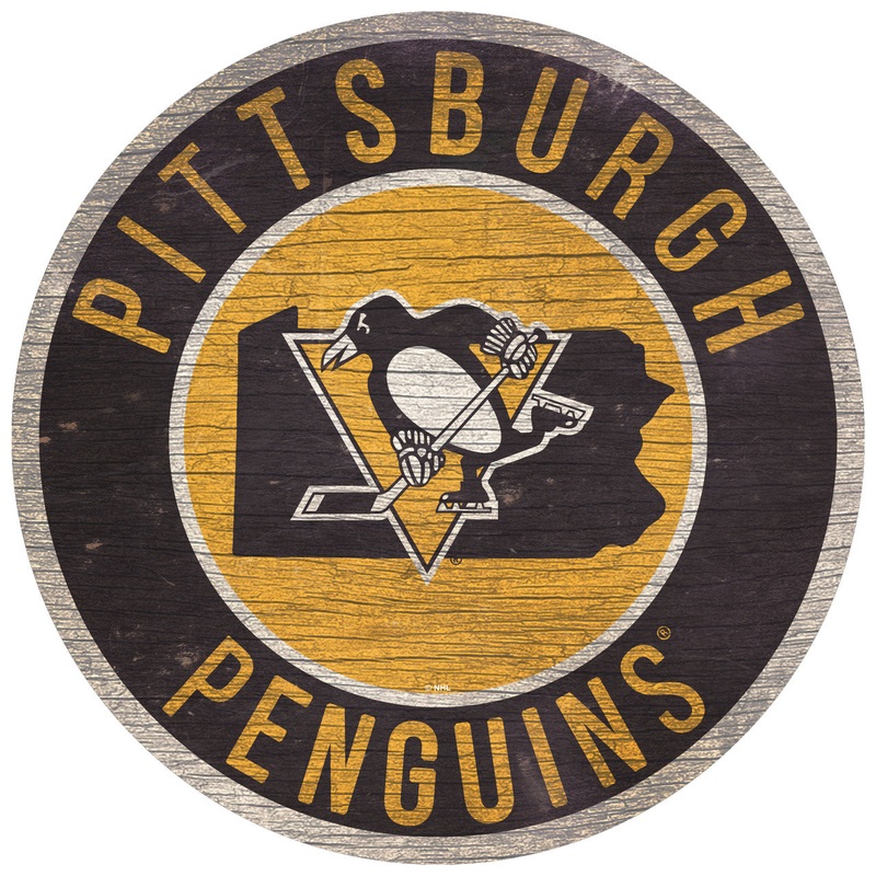 Fan Creations Pittsburgh Penguins 12 Inch Round State Design Wood Sign