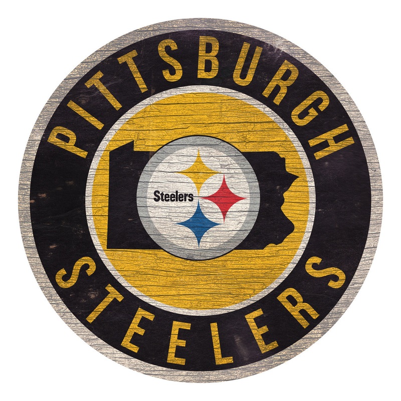 Fan Creations Pittsburgh Steelers 12 Inch Round State Design Wood Sign