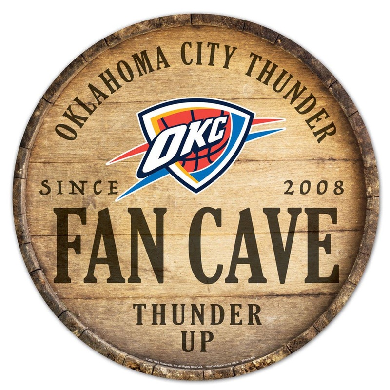Wincraft Oklahoma City Thunder 14 Inch Round Barrel Top Design Wood Sign – Special Order