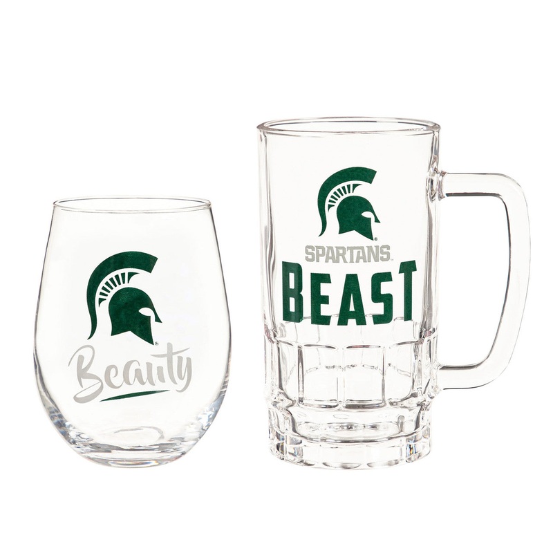 Evergreen Enterprises Michigan State Spartans 17oz Stemless Wine and 16oz Tankard Drink Set