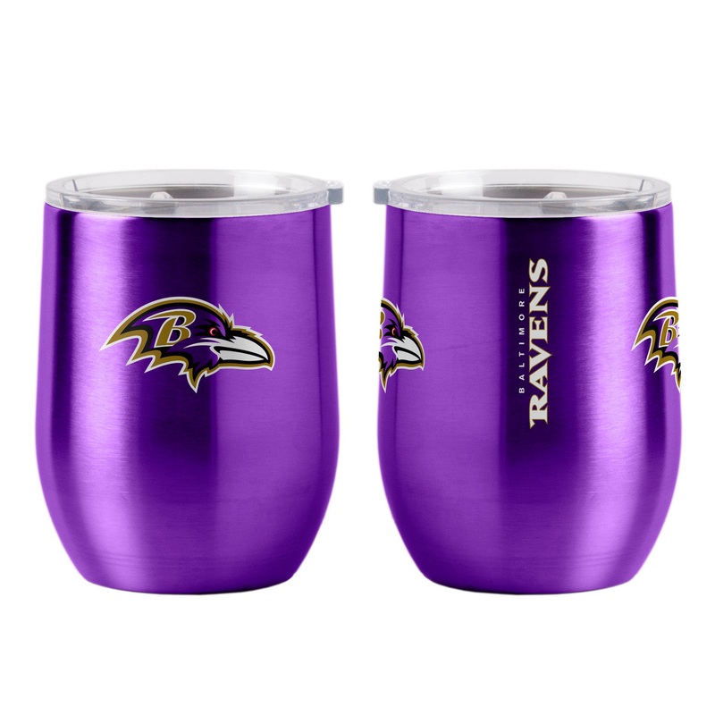 Logo Brands Baltimore Ravens 16oz Stainless Steel Curved Travel Tumbler