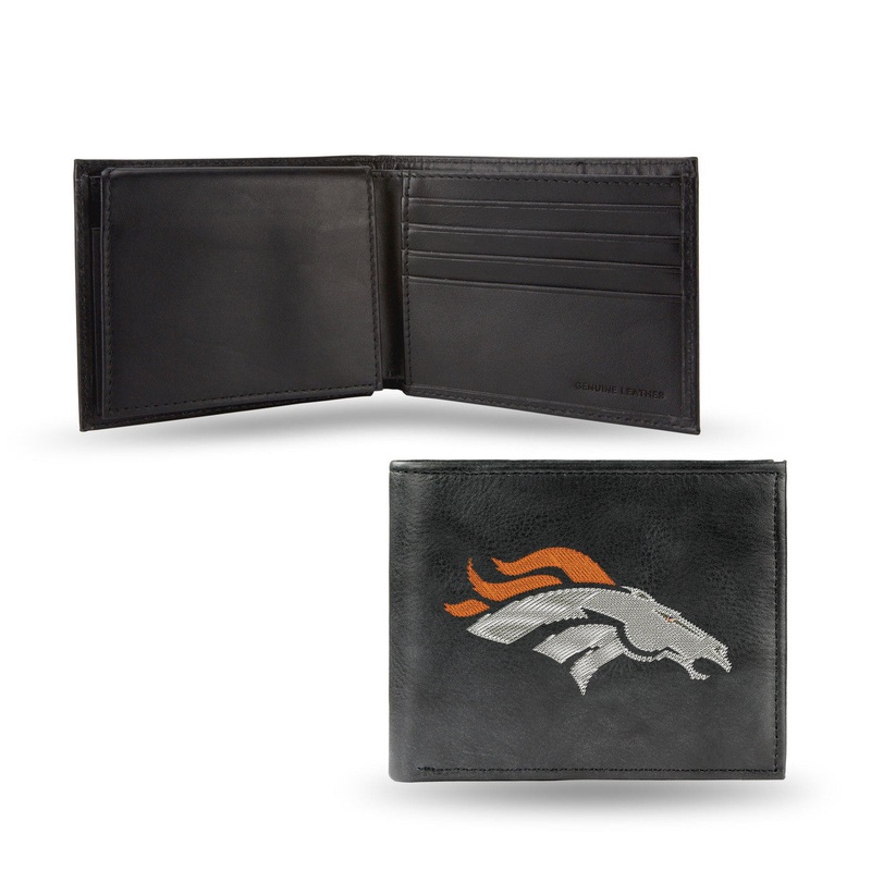 Rico Industries Denver Broncos Black Leather Embroidered Billfold Wallet